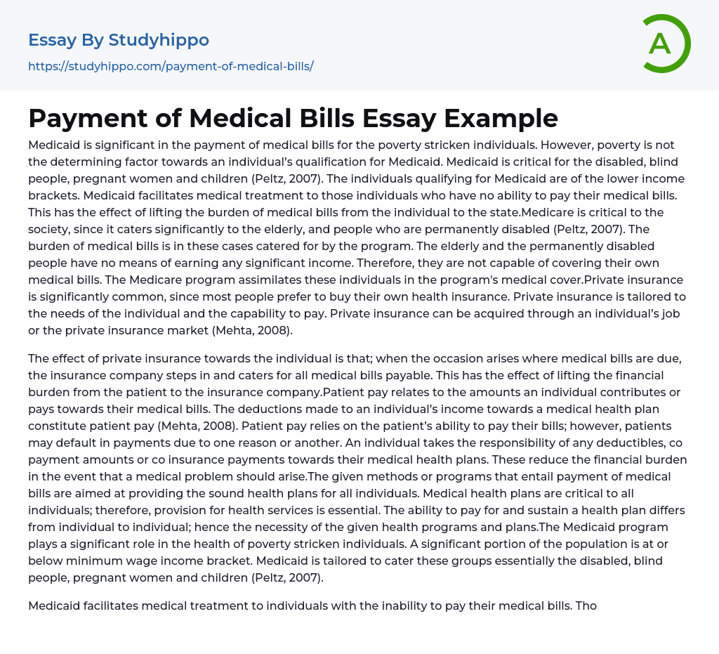 Payment of Medical Bills Essay Example