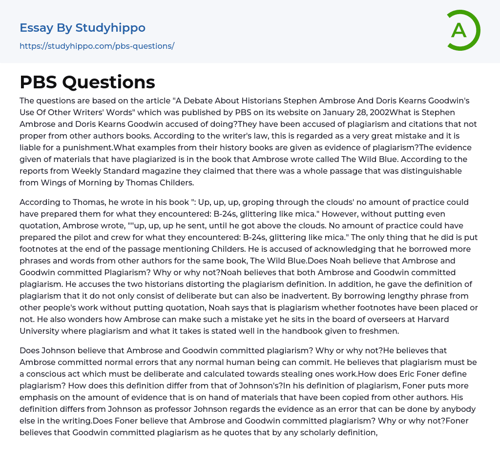 PBS Questions Essay Example