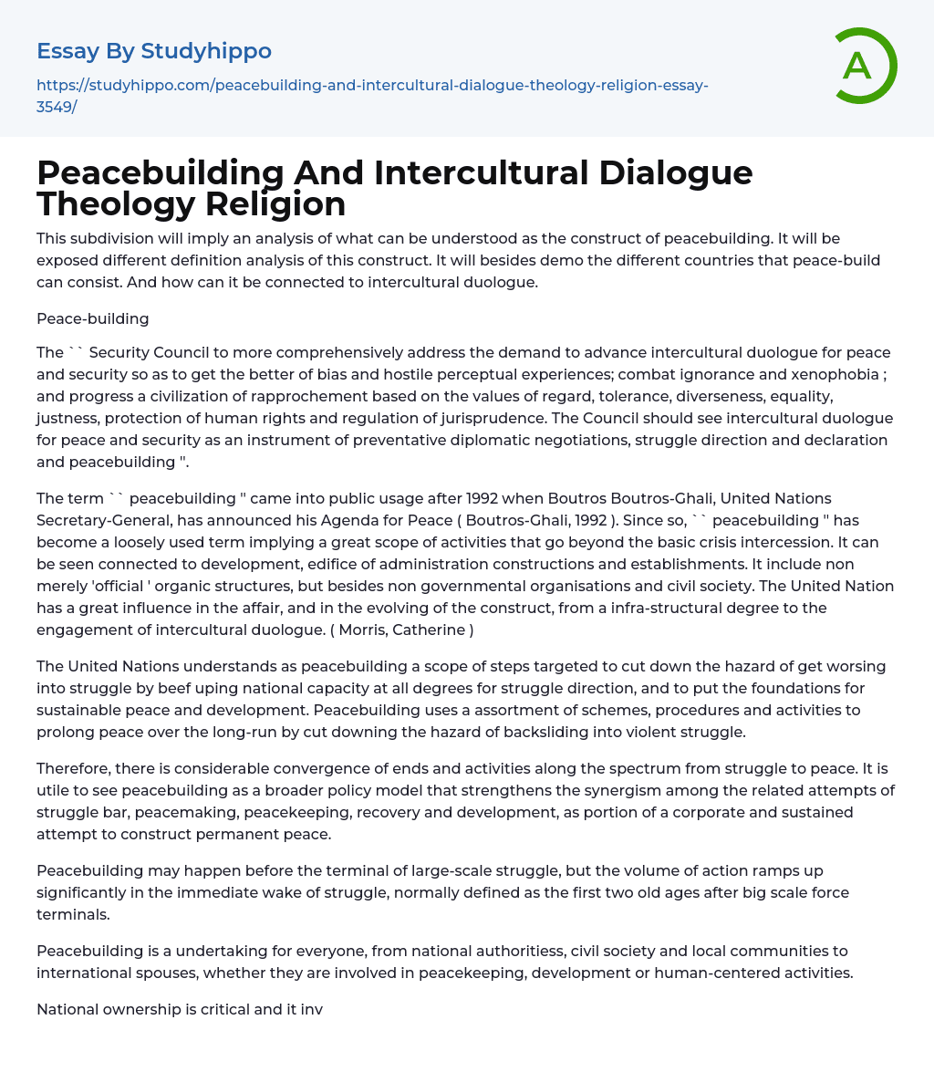 Peacebuilding And Intercultural Dialogue Theology Religion Essay Example