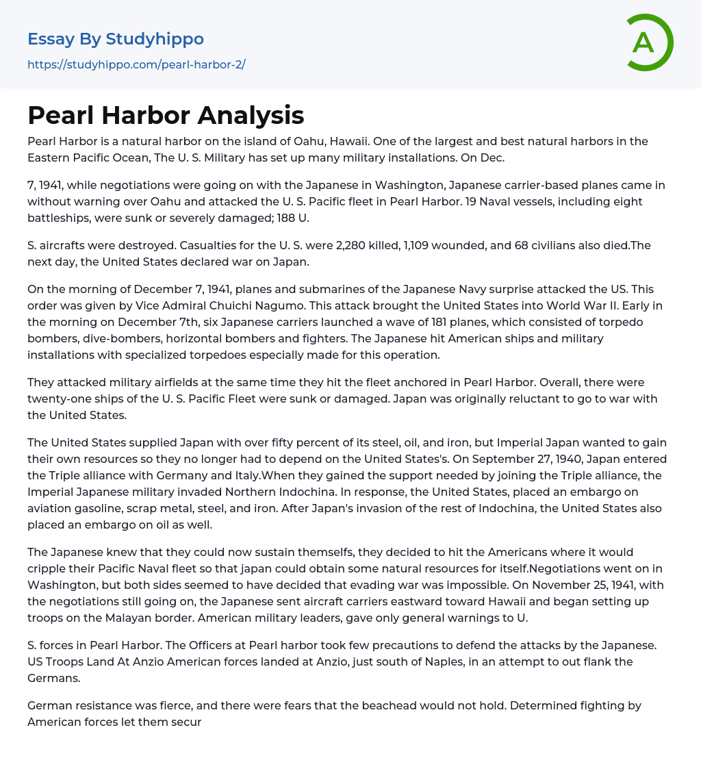 Pearl Harbor Analysis Essay Example