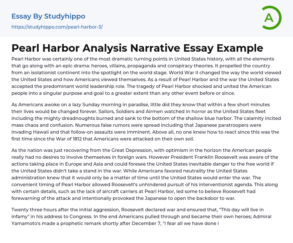 Pearl Harbor Analysis Narrative Essay Example