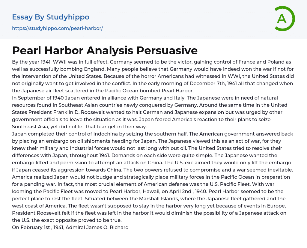 Pearl Harbor Analysis Persuasive Essay Example