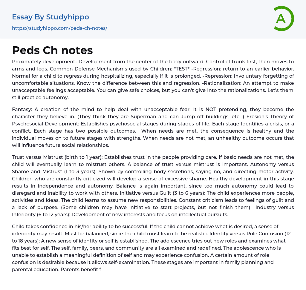 Peds Ch notes Essay Example