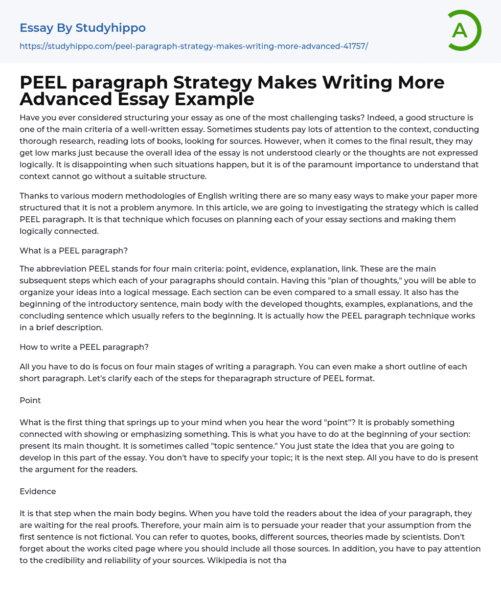 PEEL paragraph Strategy Makes Writing More Advanced Essay Example