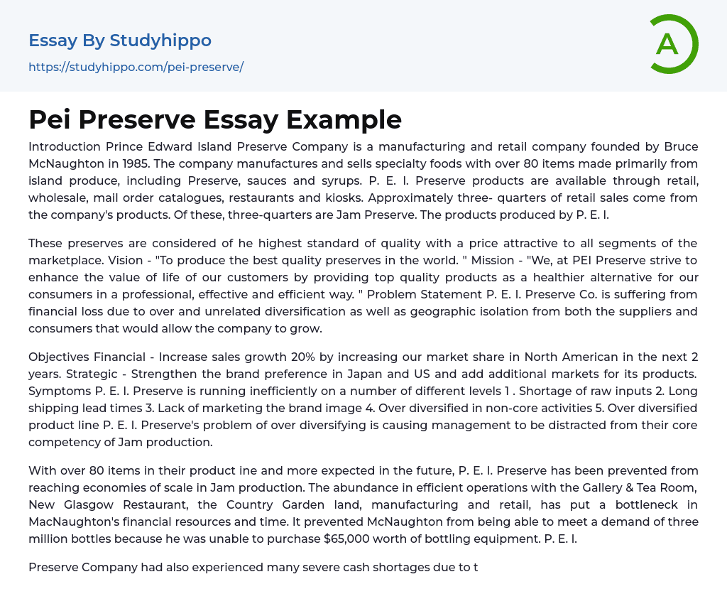 Pei Preserve Essay Example