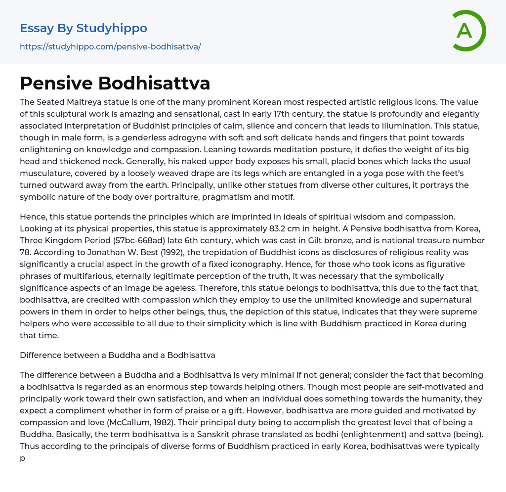 Pensive Bodhisattva Essay Example