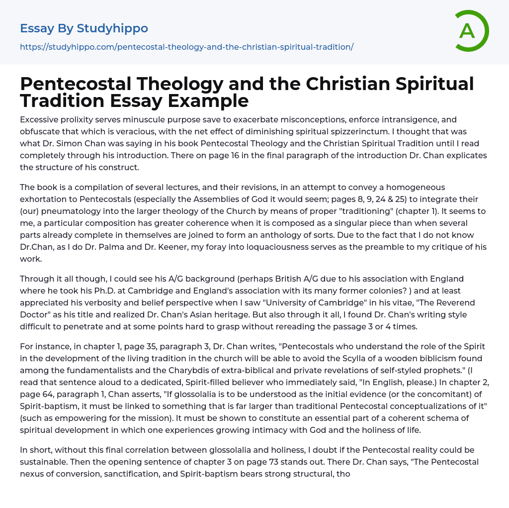 Pentecostal Theology and the Christian Spiritual Tradition Essay Example