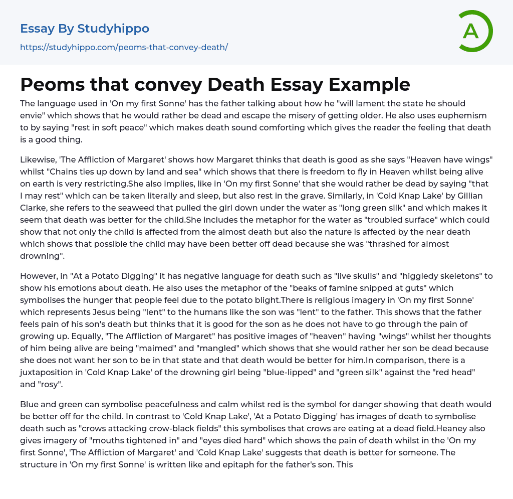 Peoms that convey Death Essay Example