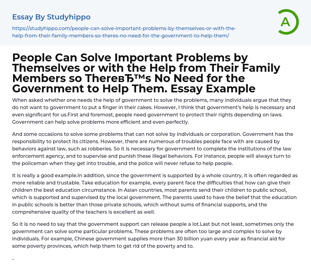 Government Help Necessary for Problem Solving