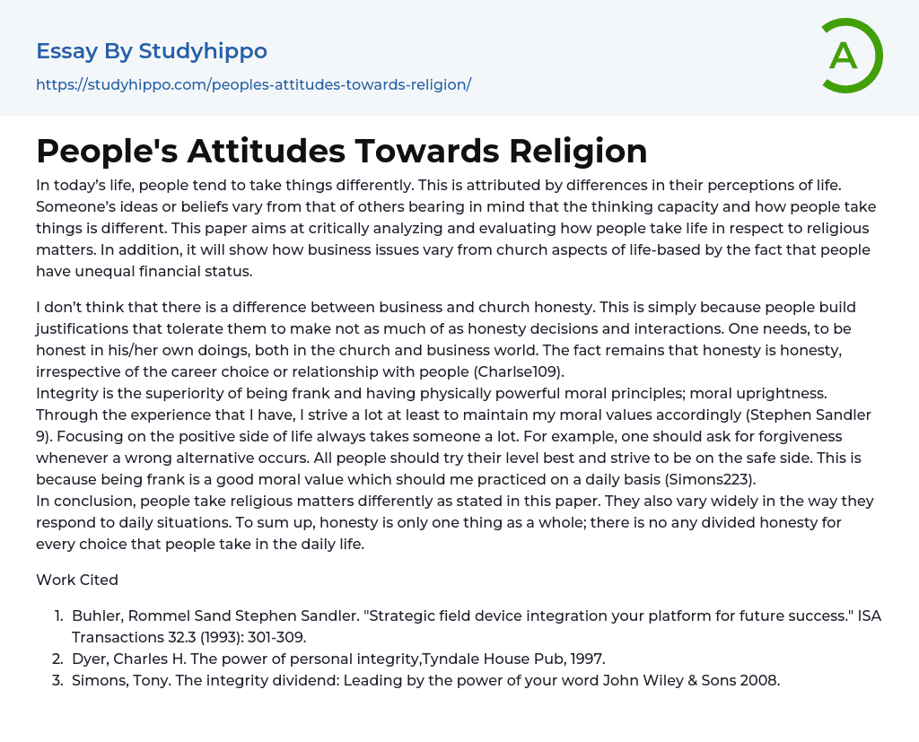 People’s Attitudes Towards Religion Essay Example