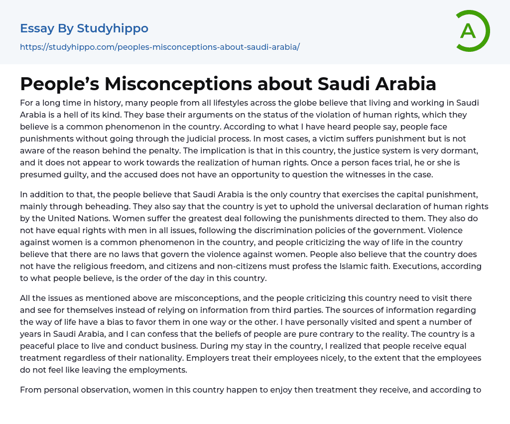 People’s Misconceptions about Saudi Arabia Essay Example