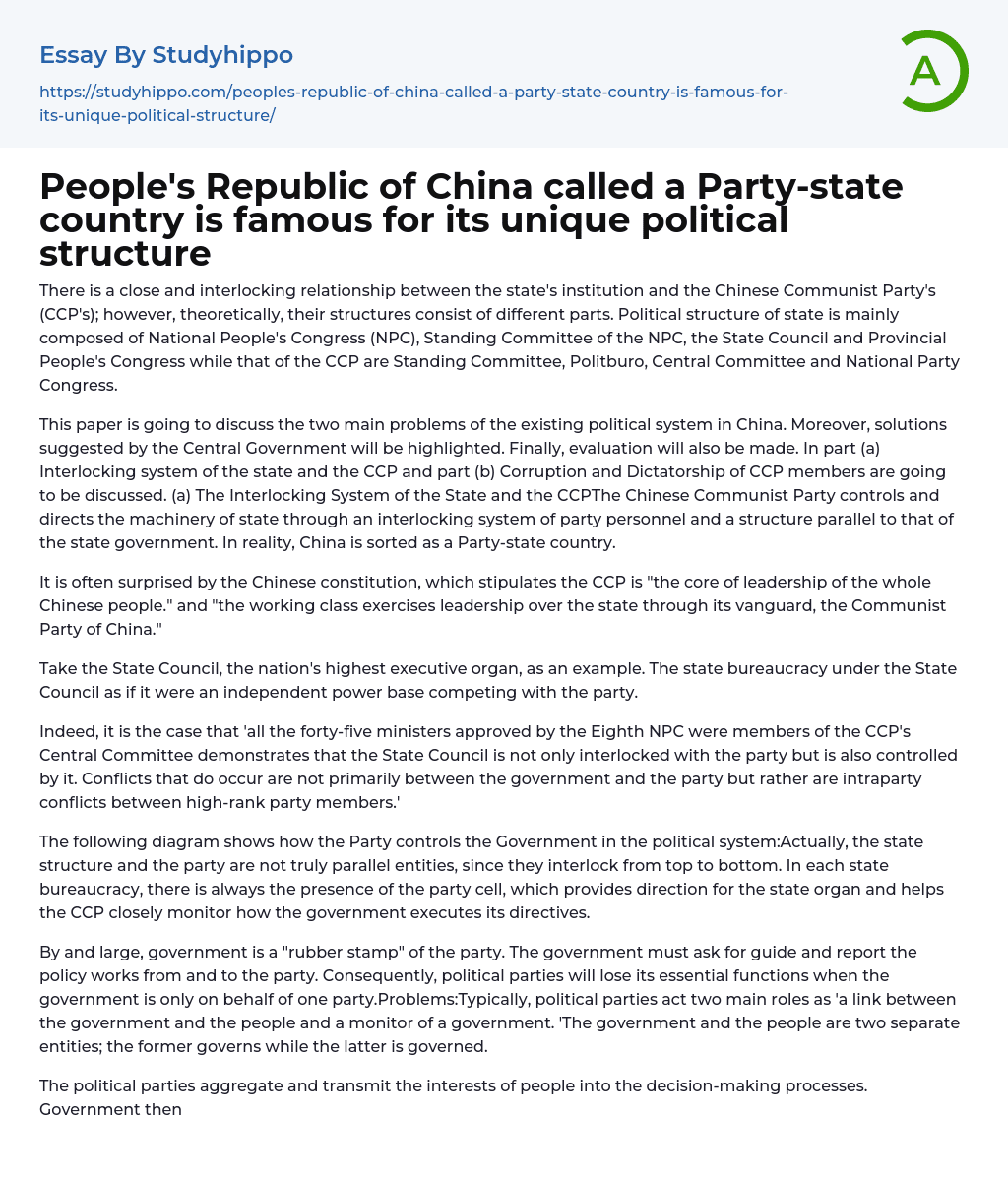 State and CCP Political Structures in China