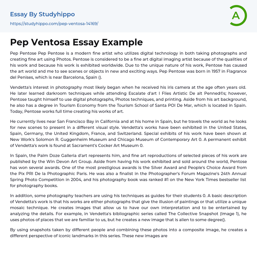 Pep Ventosa Essay Example