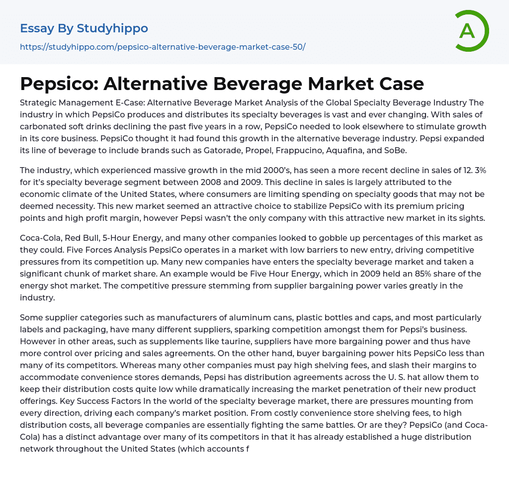 Pepsico: Alternative Beverage Market Case Essay Example