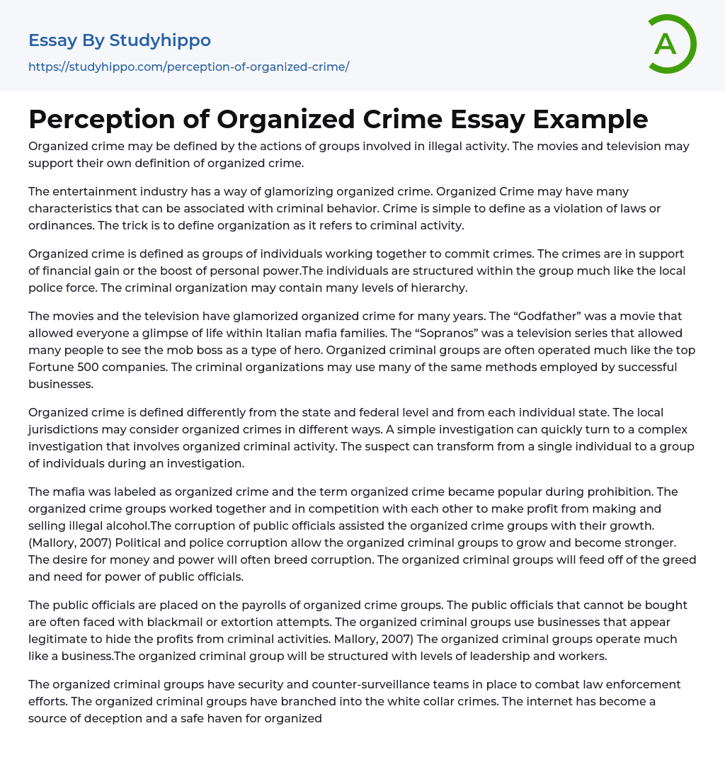 Perception of Organized Crime Essay Example