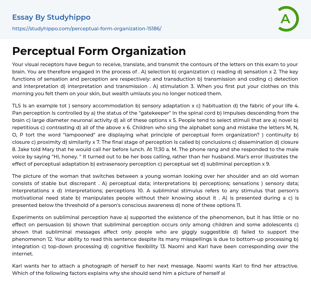 Perceptual Form Organization Essay Example