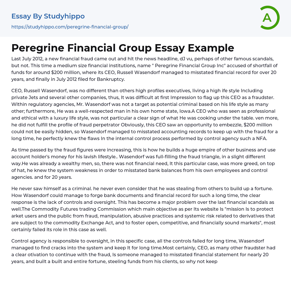 Peregrine Financial Group Essay Example