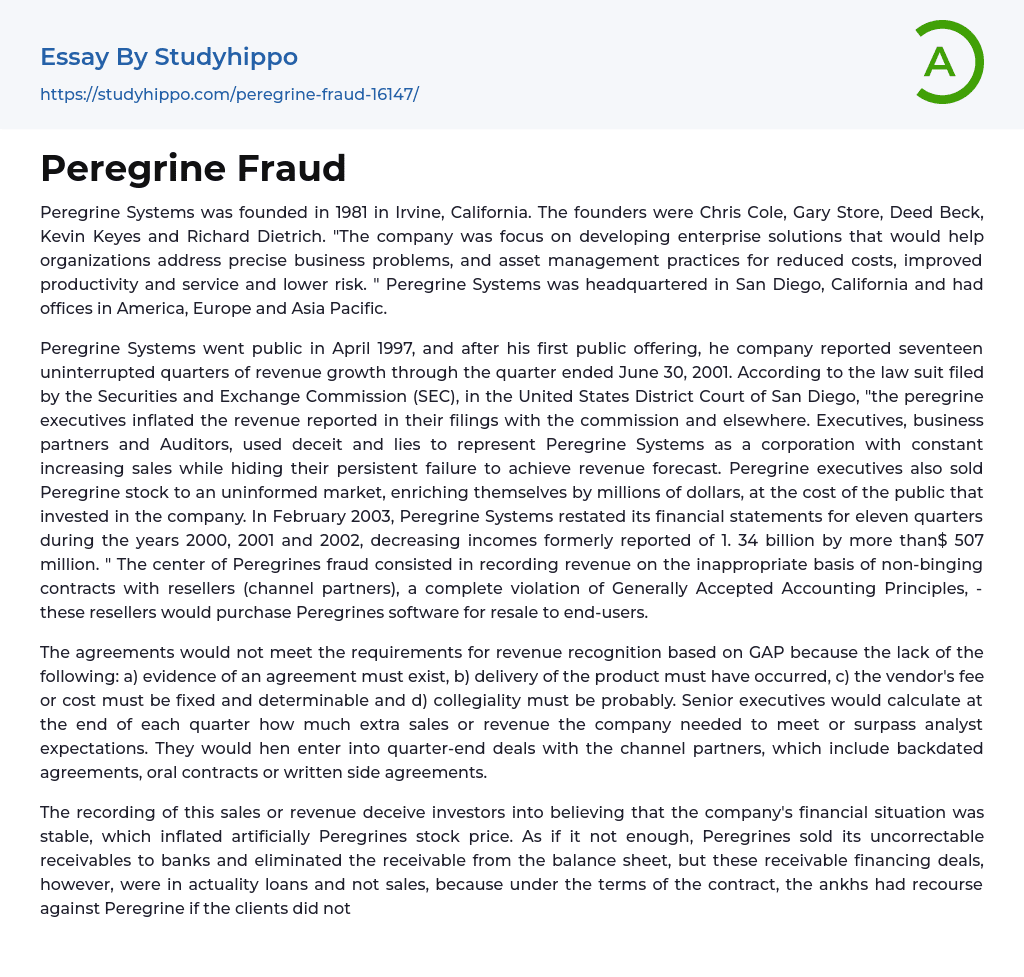 Peregrine Fraud Essay Example