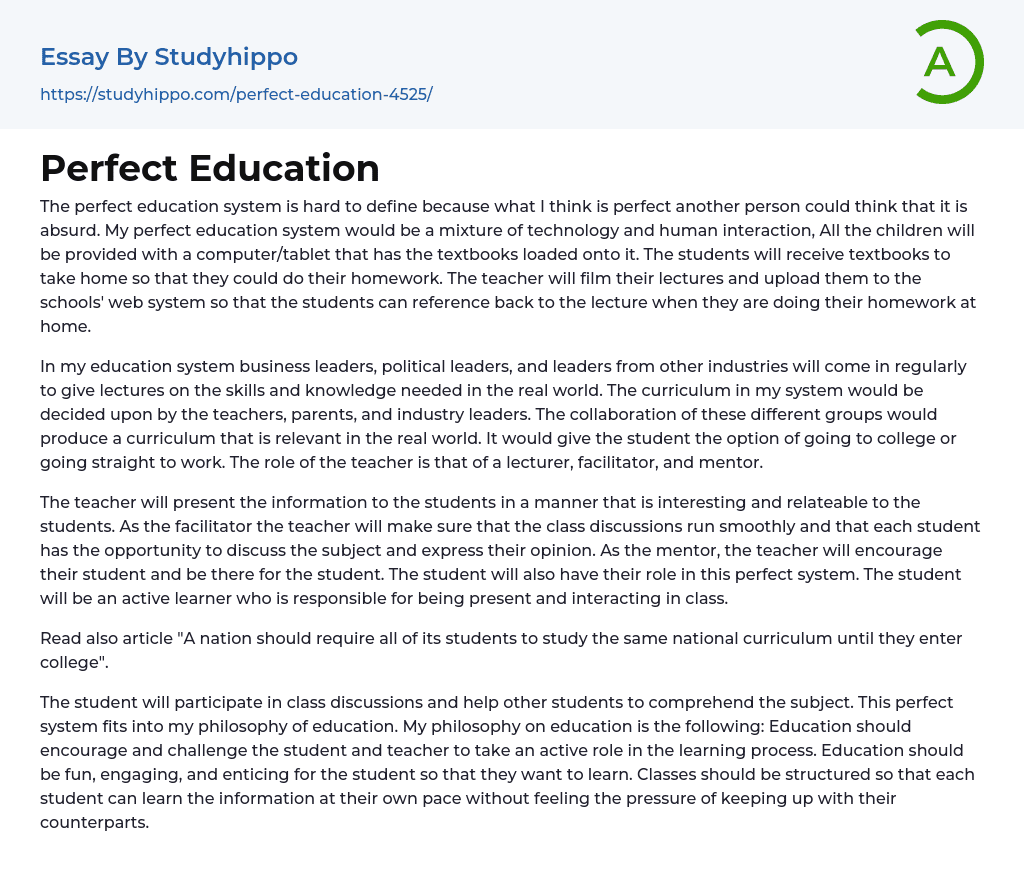 Perfect Education Essay Example