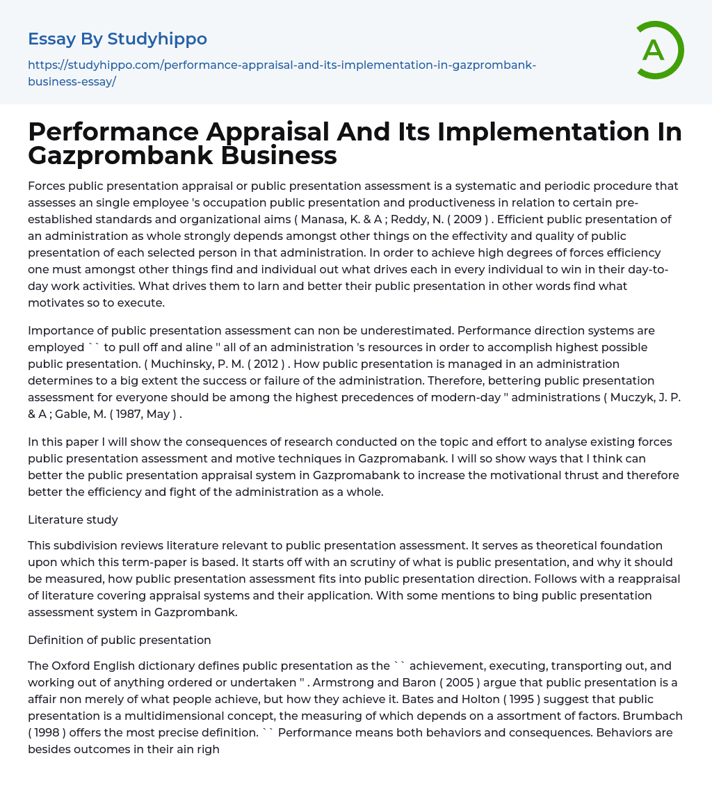 Performance Appraisal And Its Implementation In Gazprombank Business Essay Example
