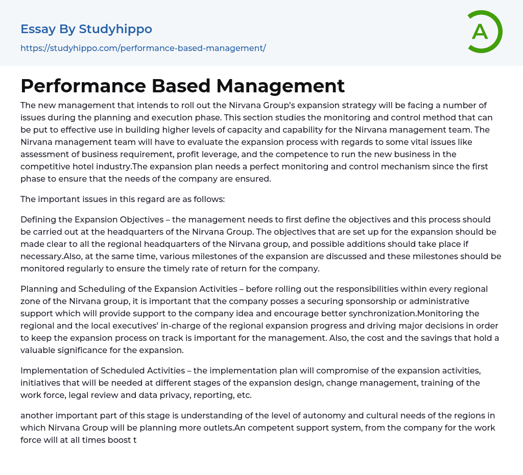Performance Based Management Essay Example