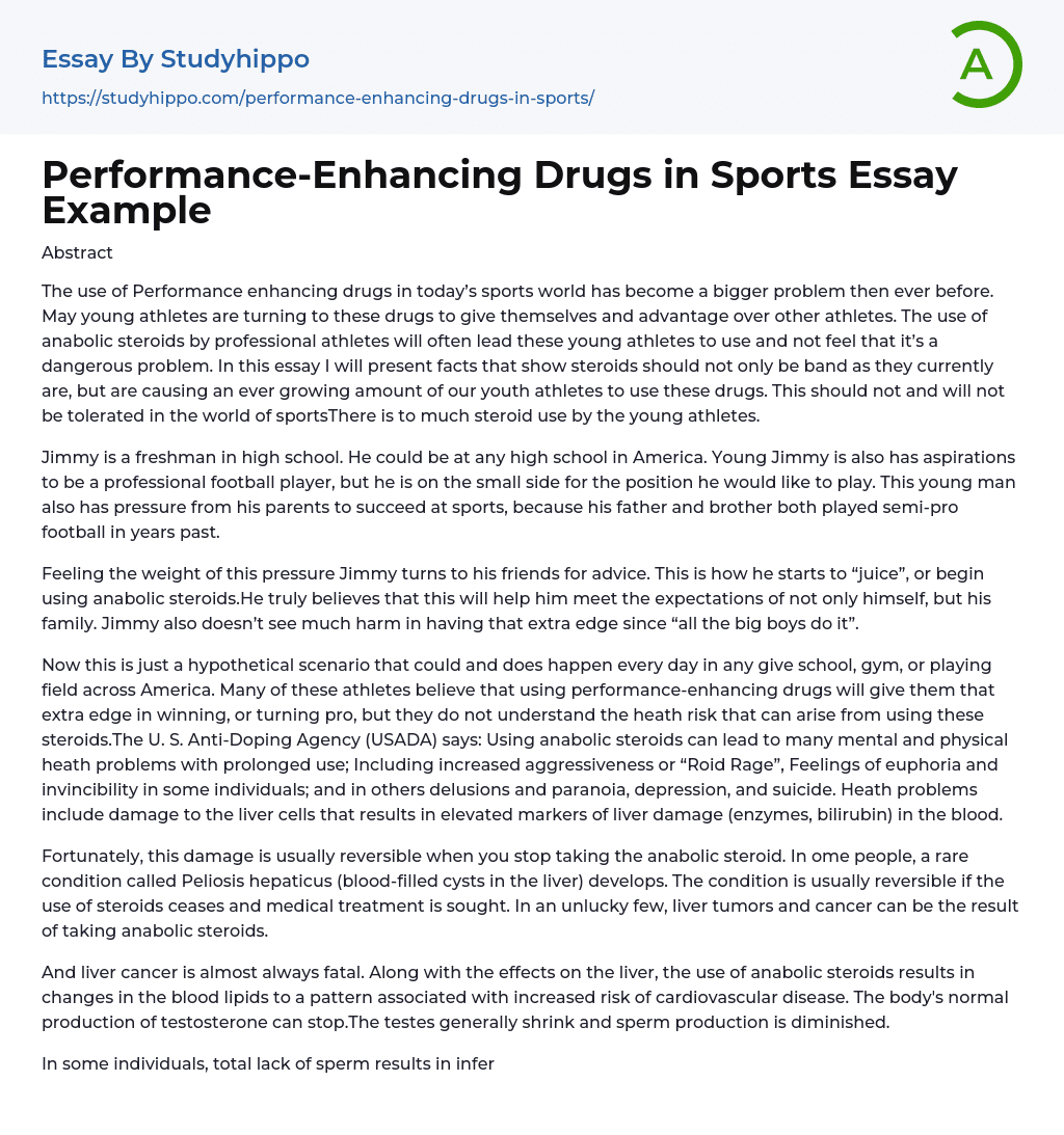 Performance-Enhancing Drugs in Sports Essay Example