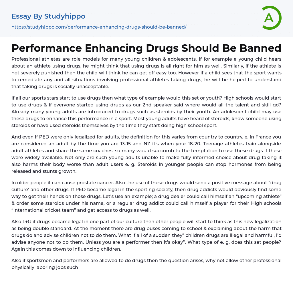 why drugs should be banned essay