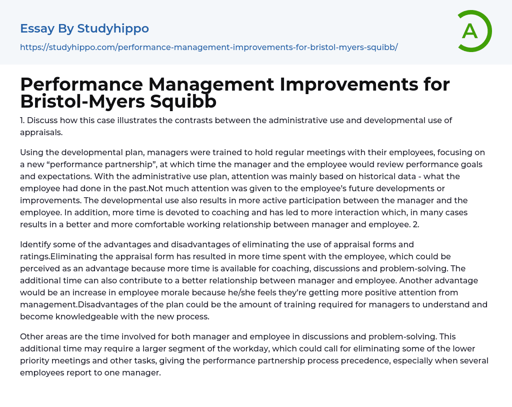 Performance Management Improvements for Bristol-Myers Squibb Essay Example