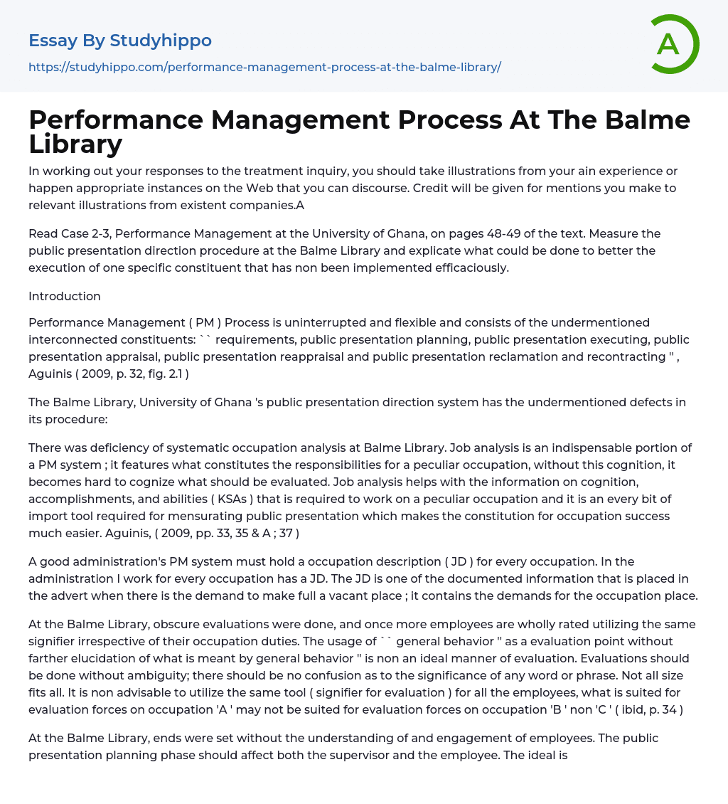 Performance Management Process At The Balme Library Essay Example