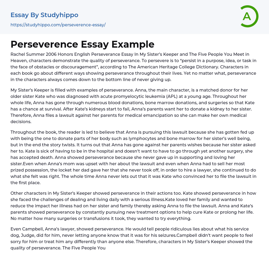 Perseverence Essay Example