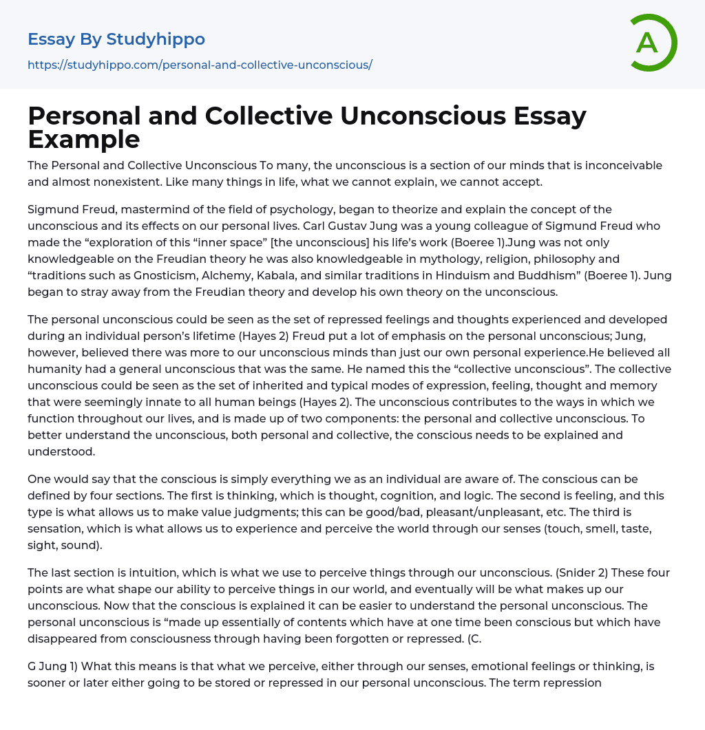 Personal and Collective Unconscious Essay Example