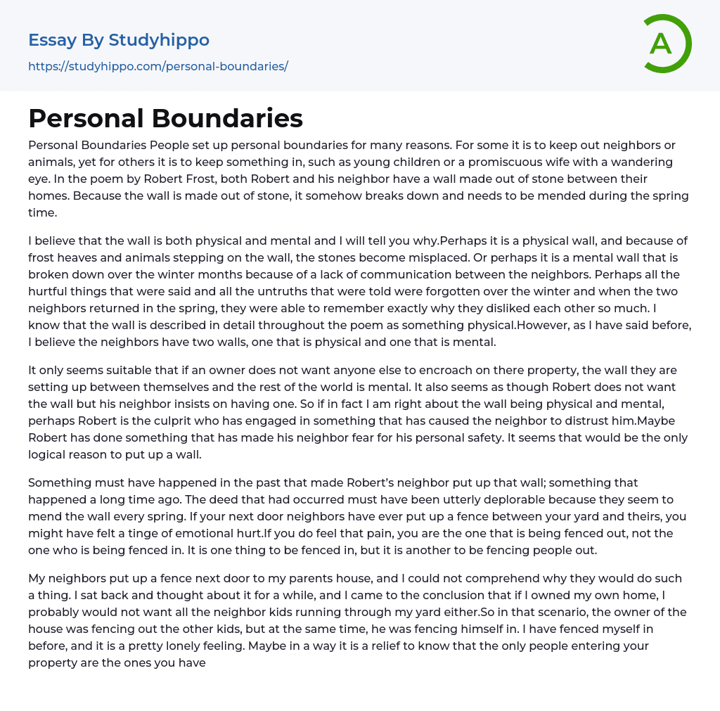 Personal Boundaries Essay Example