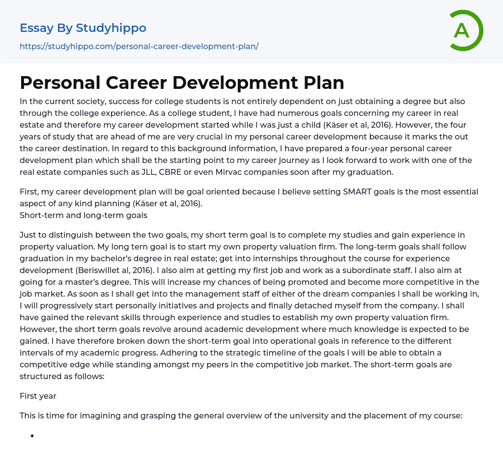 Personal Career Development Plan Essay Example