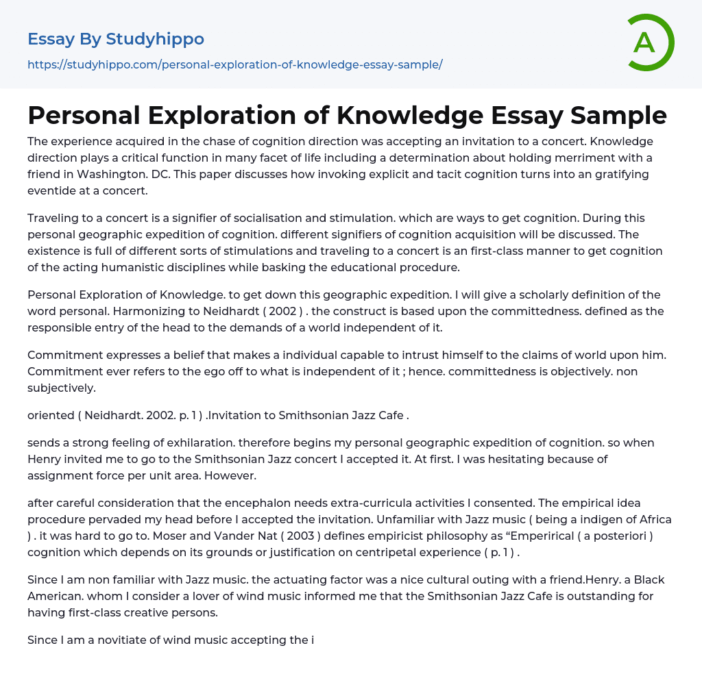 Personal Exploration of Knowledge Essay Sample