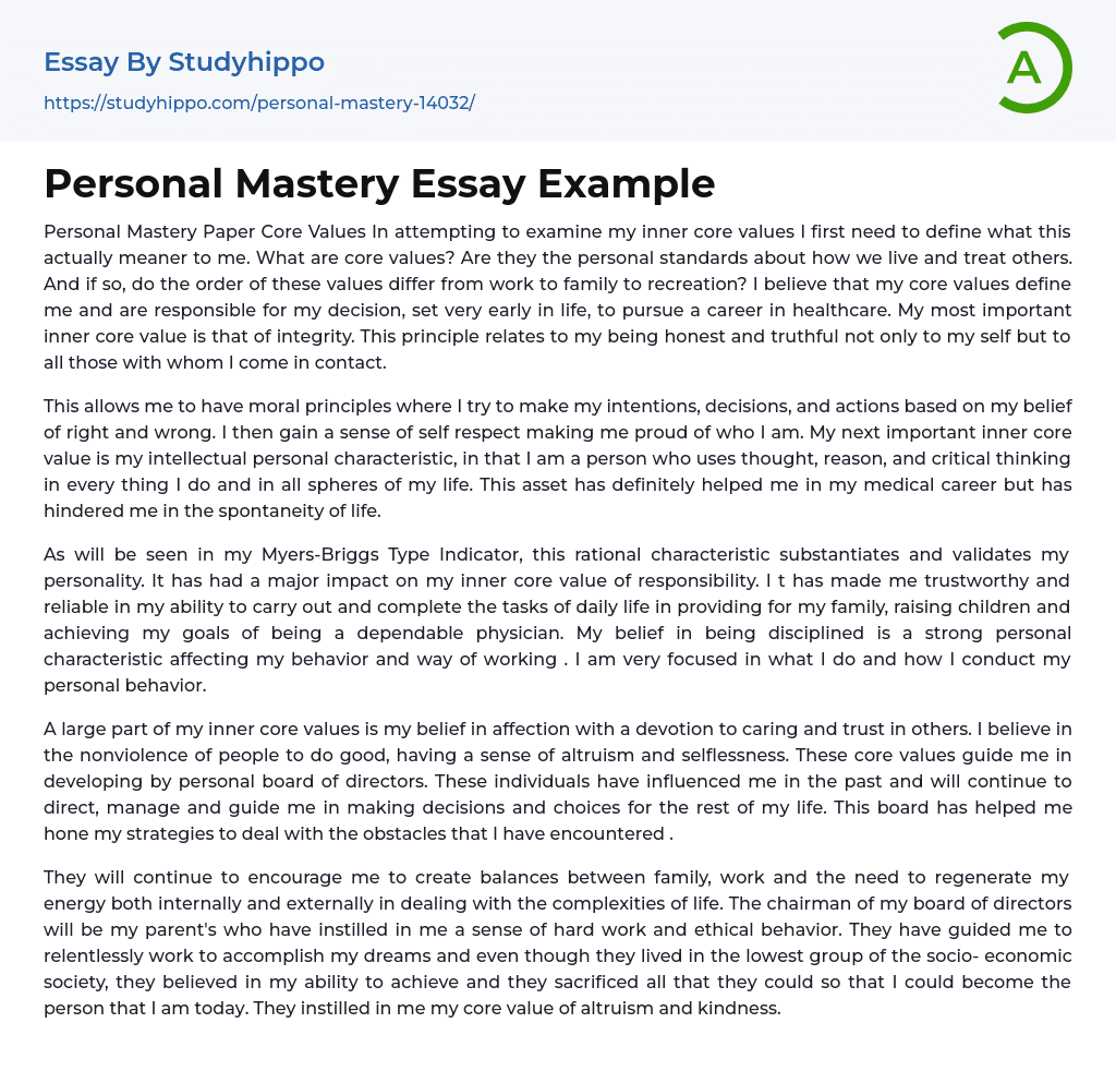 Personal Mastery Essay Example