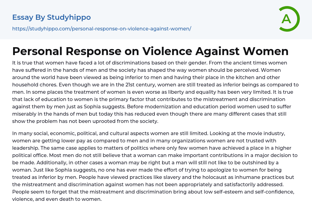 Personal Response on Violence Against Women Essay Example