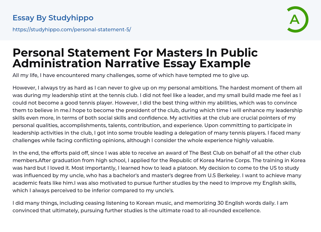 sample personal statement for masters in public relations