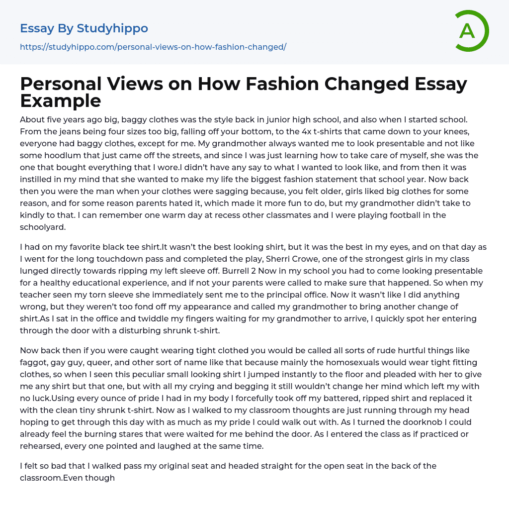 Personal Views on How Fashion Changed Essay Example