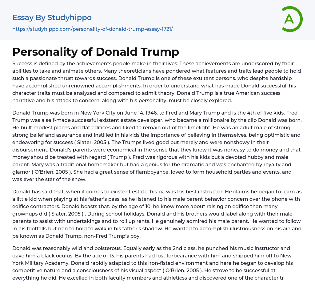 Personality of Donald Trump Essay Example