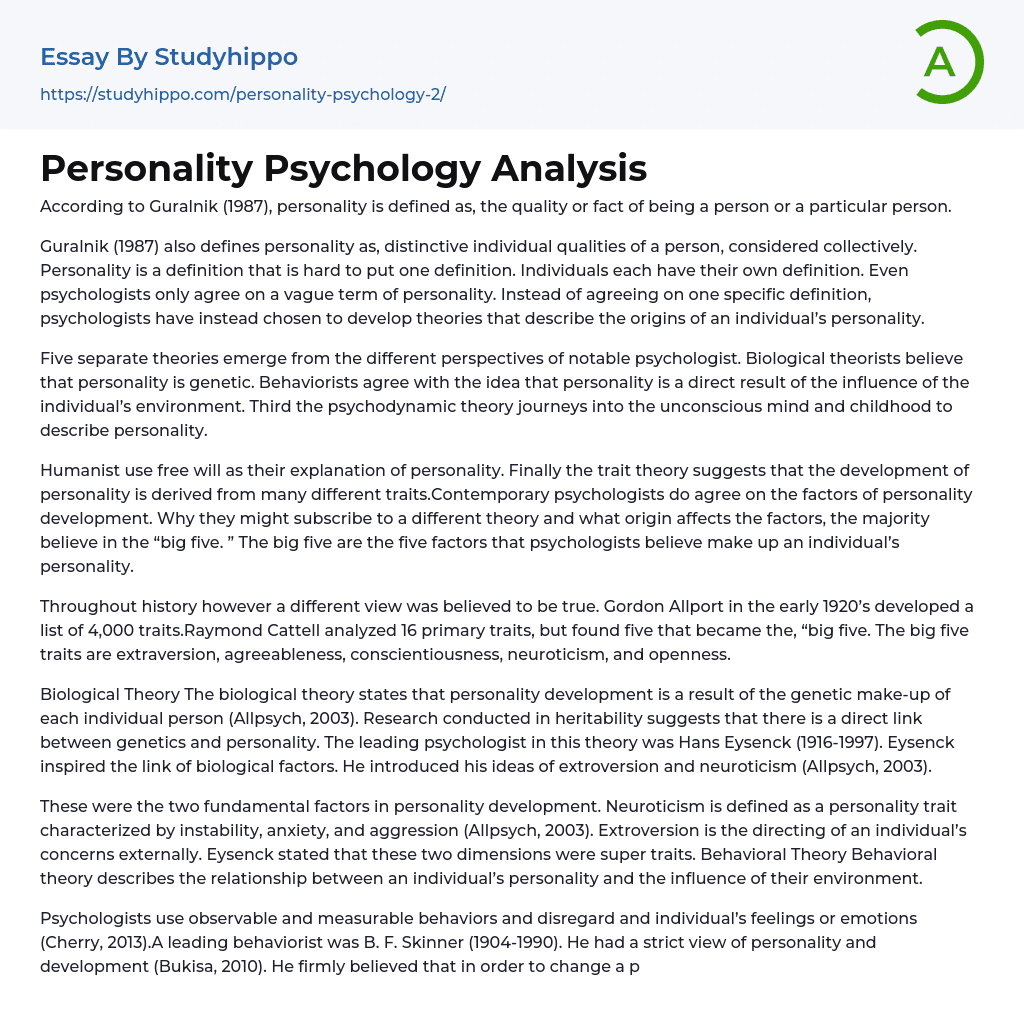 psychology essay about personality