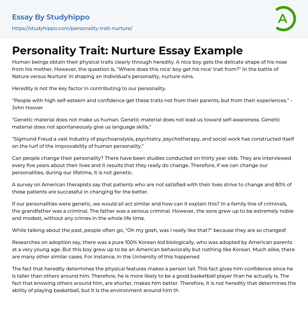 Personality Trait: Nurture Essay Example