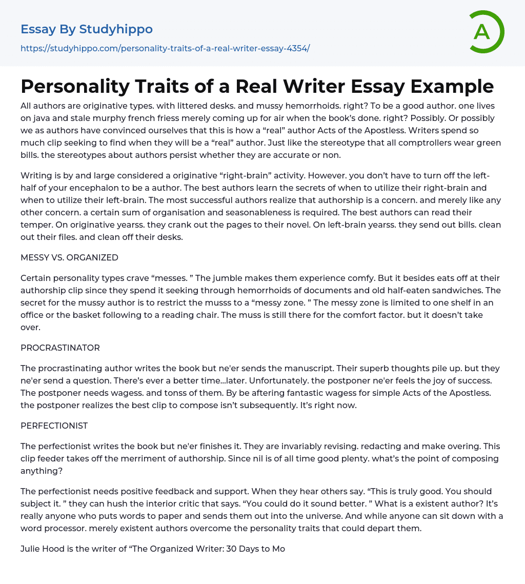 Personality Traits of a Real Writer Essay Example