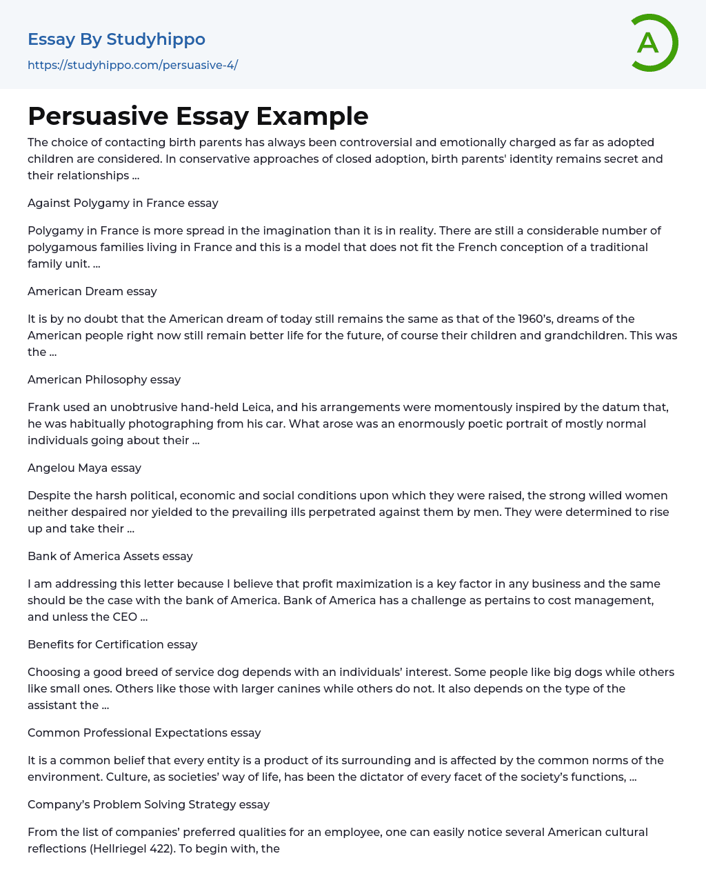Persuasive Essay Example
