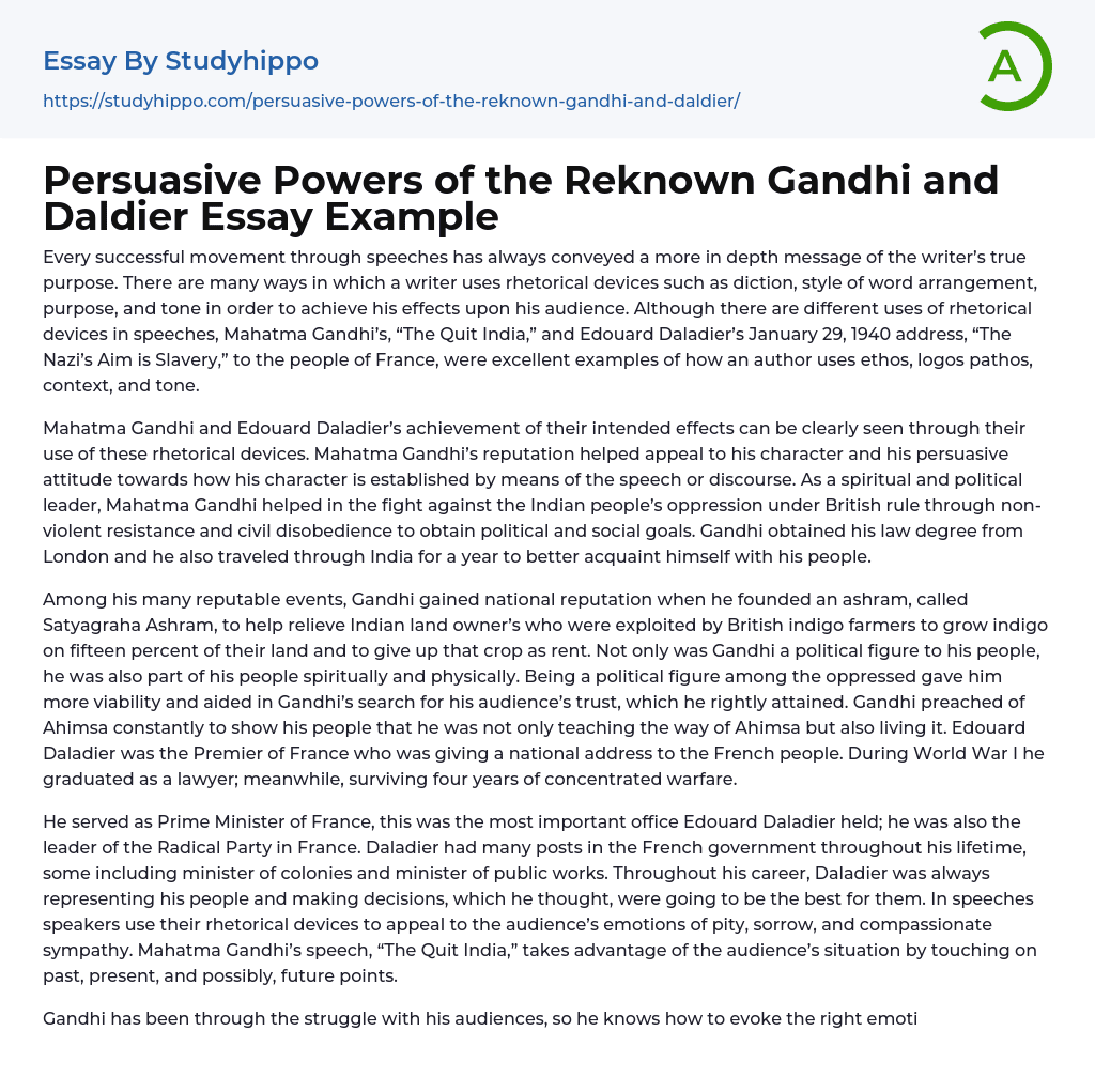Persuasive Powers of the Reknown Gandhi and Daldier Essay Example
