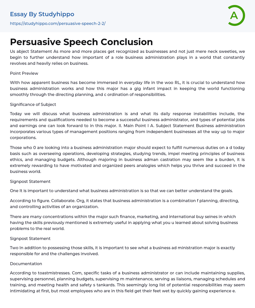 Persuasive Speech Conclusion Essay Example