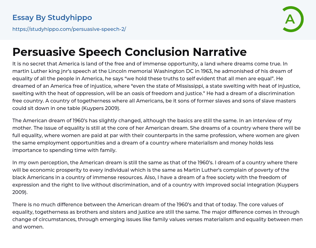 Persuasive Speech Conclusion Narrative Essay Example