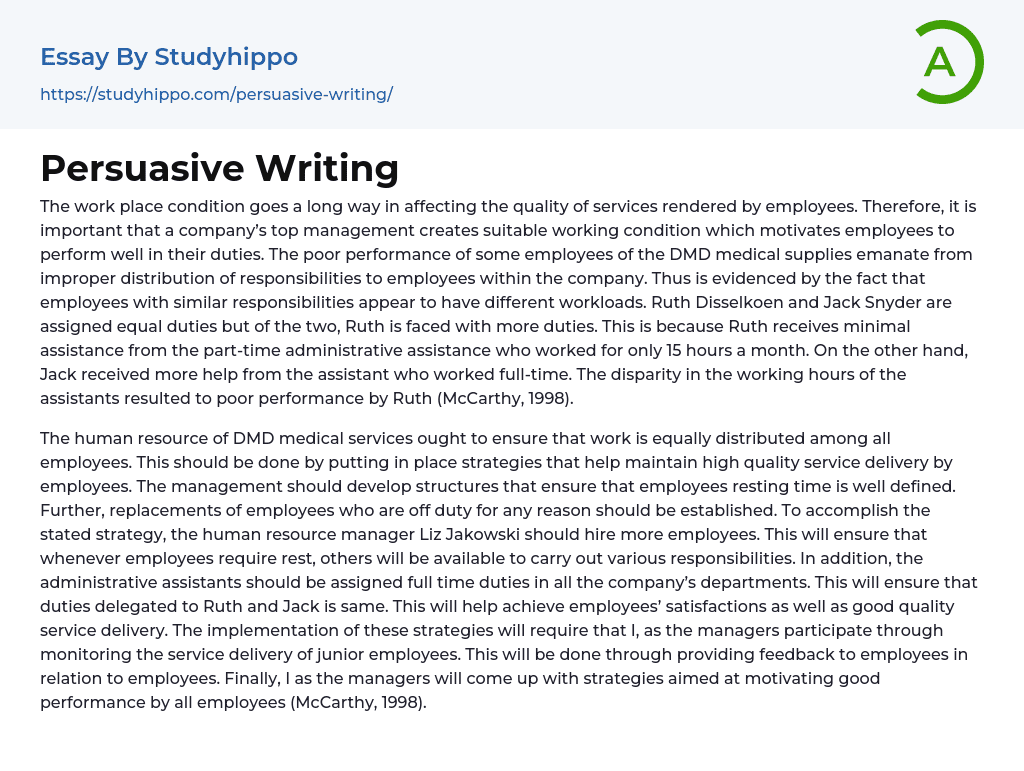 Persuasive Writing Essay Example
