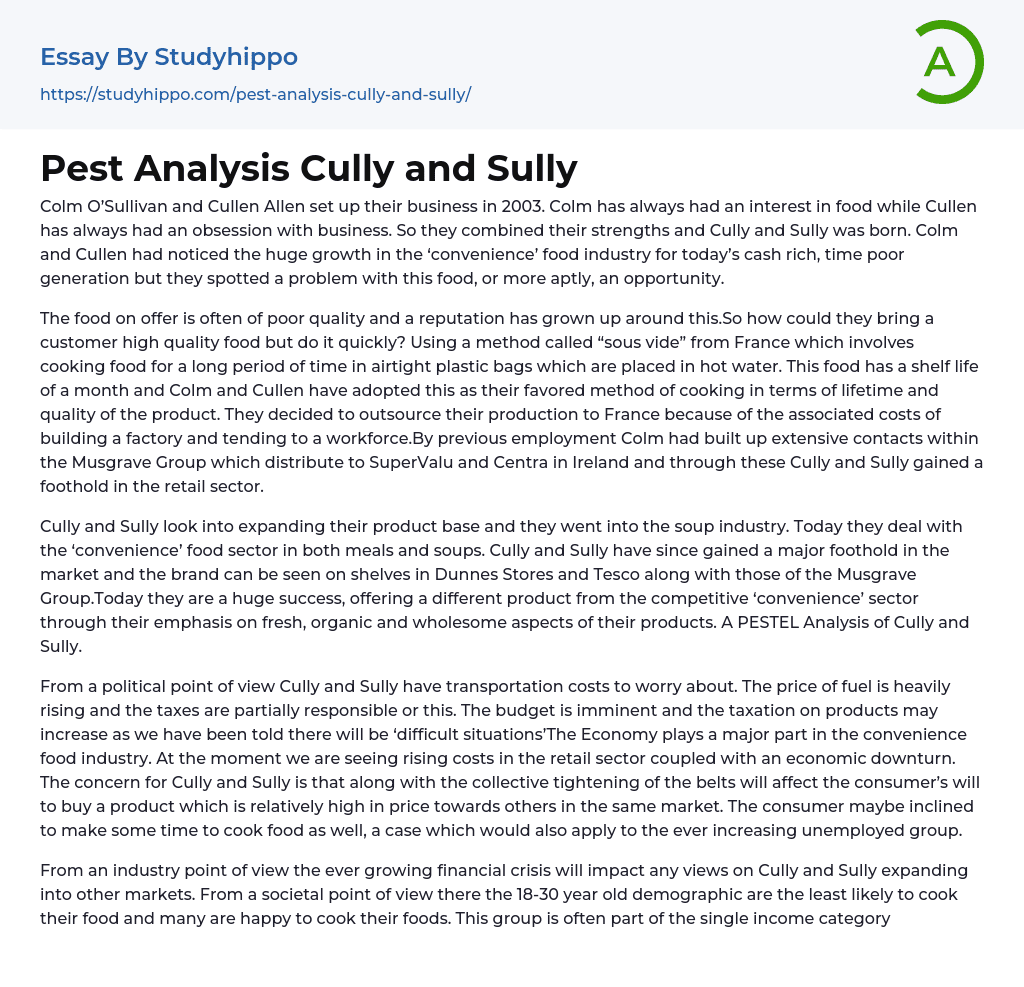 Pest Analysis Cully and Sully Essay Example