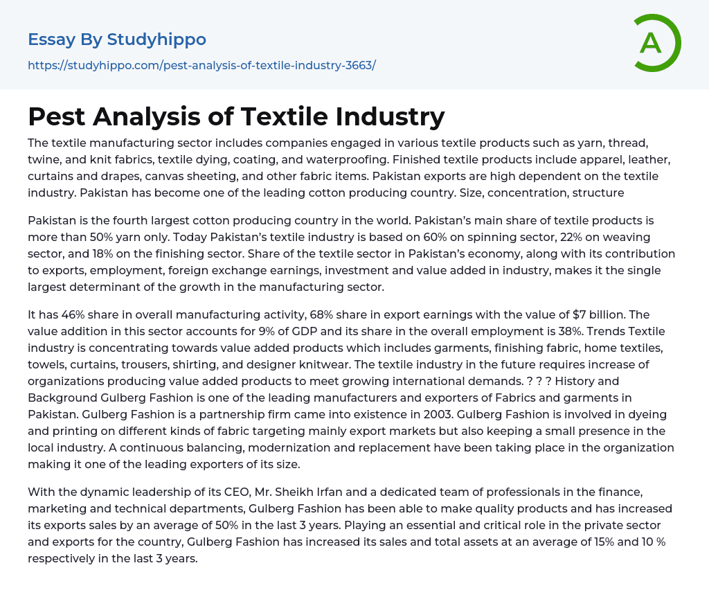 Pest Analysis of Textile Industry Essay Example