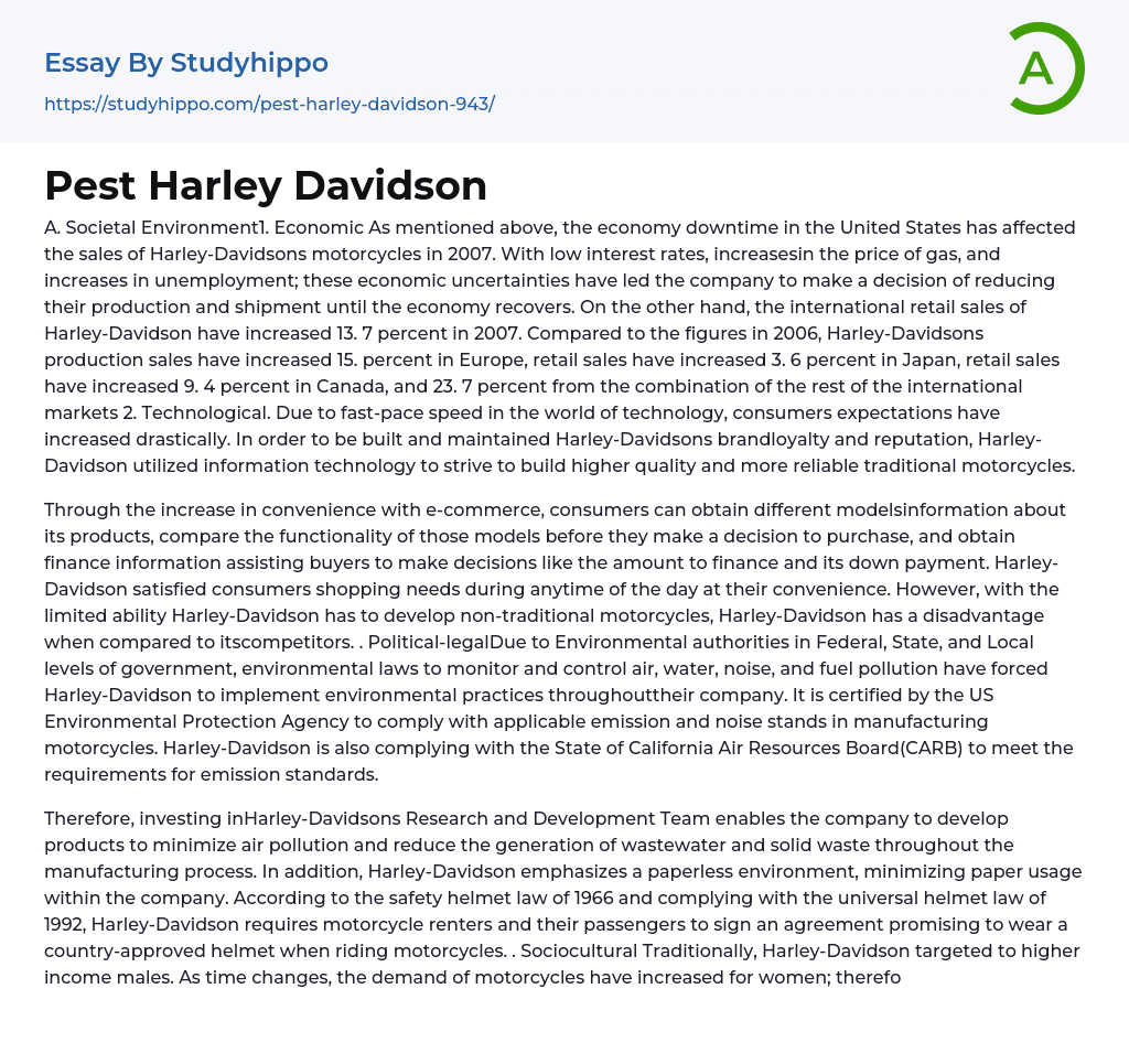Pest Harley Davidson Essay Example